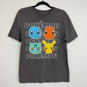Pokemon Mens Pikachu Charmander Squirtle Bulbasaur Crewneck Gray T-Shirt Medium